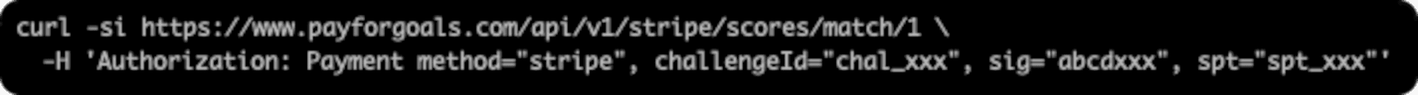 Example curl request retrying an API call with an Authorization Payment header