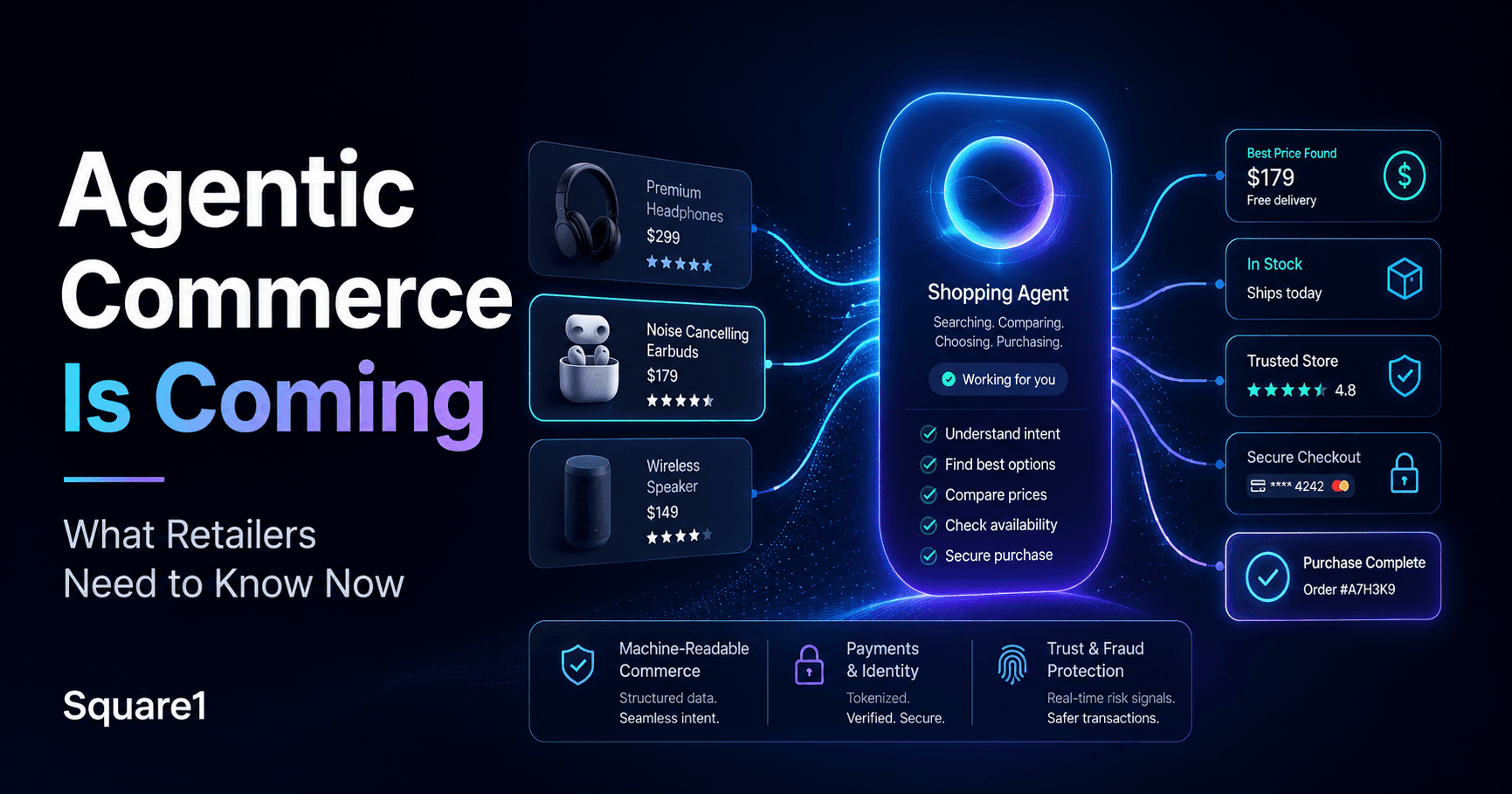 Shopping agent connecting product discovery, payment and order services