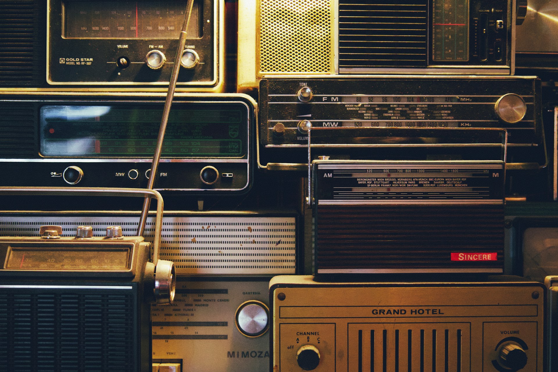 Stack of vintage transistor radios