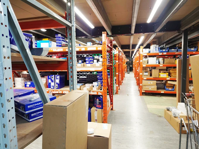 Shelving and parts storage inside the LR Centre warehouse